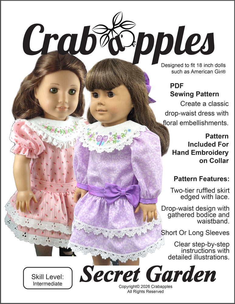 Crabapples 18 Inch Historical Secret Garden 18" Doll Clothes Pattern Pixie Faire