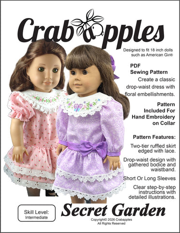 Crabapples 18 Inch Historical Secret Garden 18" Doll Clothes Pattern Pixie Faire