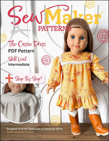 Sew Maker Patterns 18 Inch Modern The Cassie Dress 18" Doll Clothes Pattern Pixie Faire
