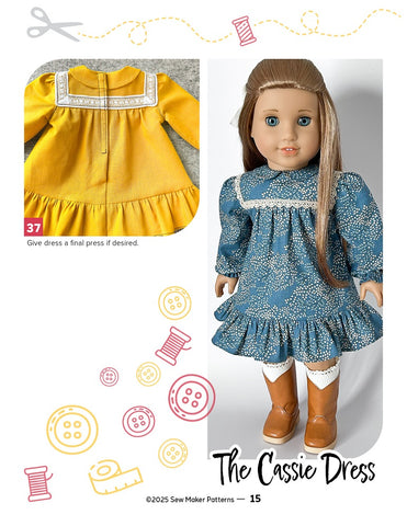Sew Maker Patterns 18 Inch Modern The Cassie Dress 18" Doll Clothes Pattern Pixie Faire