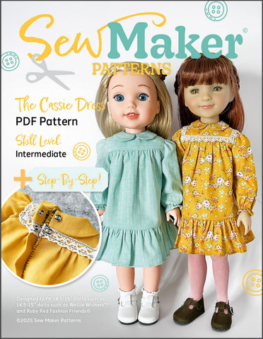 Sew Maker Patterns WellieWishers The Cassie Dress 14.5-15" Doll Clothes Pattern Pixie Faire