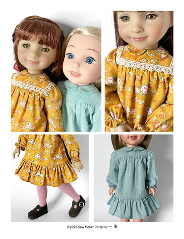 Sew Maker Patterns WellieWishers The Cassie Dress 14.5-15" Doll Clothes Pattern Pixie Faire