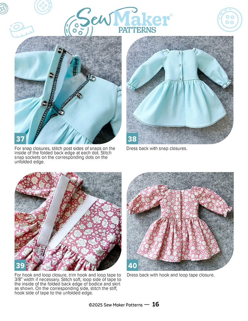 Sew Maker Patterns Ruby Red Fashion Friends The Jennie Dress 14.5-15" Doll Clothes Pattern Pixie Faire