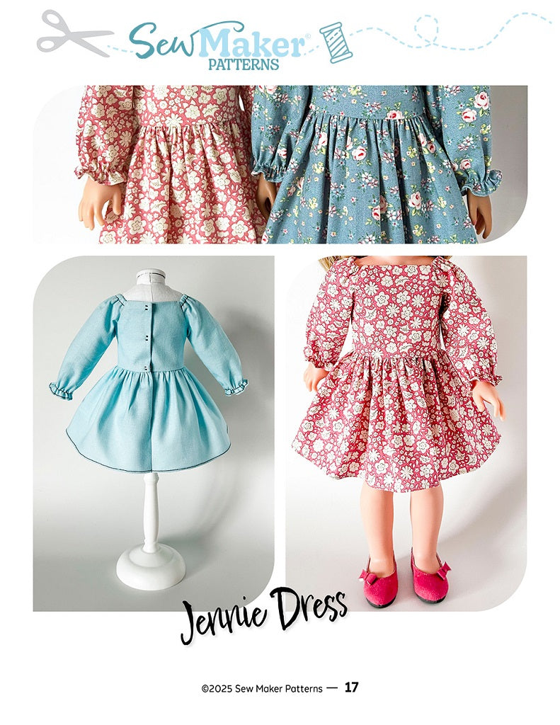 Sew Maker Patterns Ruby Red Fashion Friends The Jennie Dress 14.5-15" Doll Clothes Pattern Pixie Faire