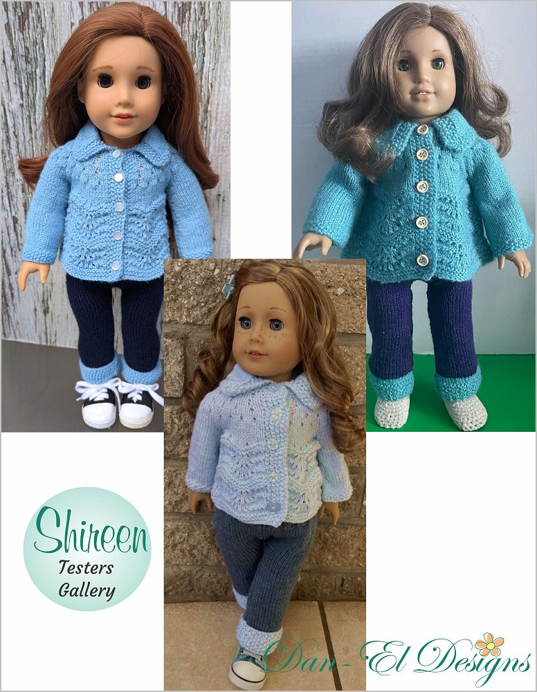 Dan-El Designs Knitting Shireen Sweater and Pants 18 inch Doll Clothes Knitting Pattern Pixie Faire