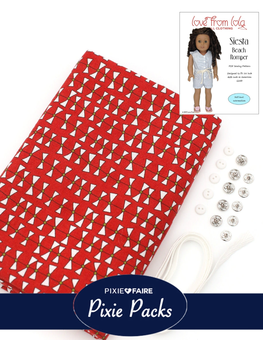 Pixie Faire Pixie Packs Limited Edition Pixie Pack Moda Red Kites Siesta Beach Romper Kit Pixie Faire