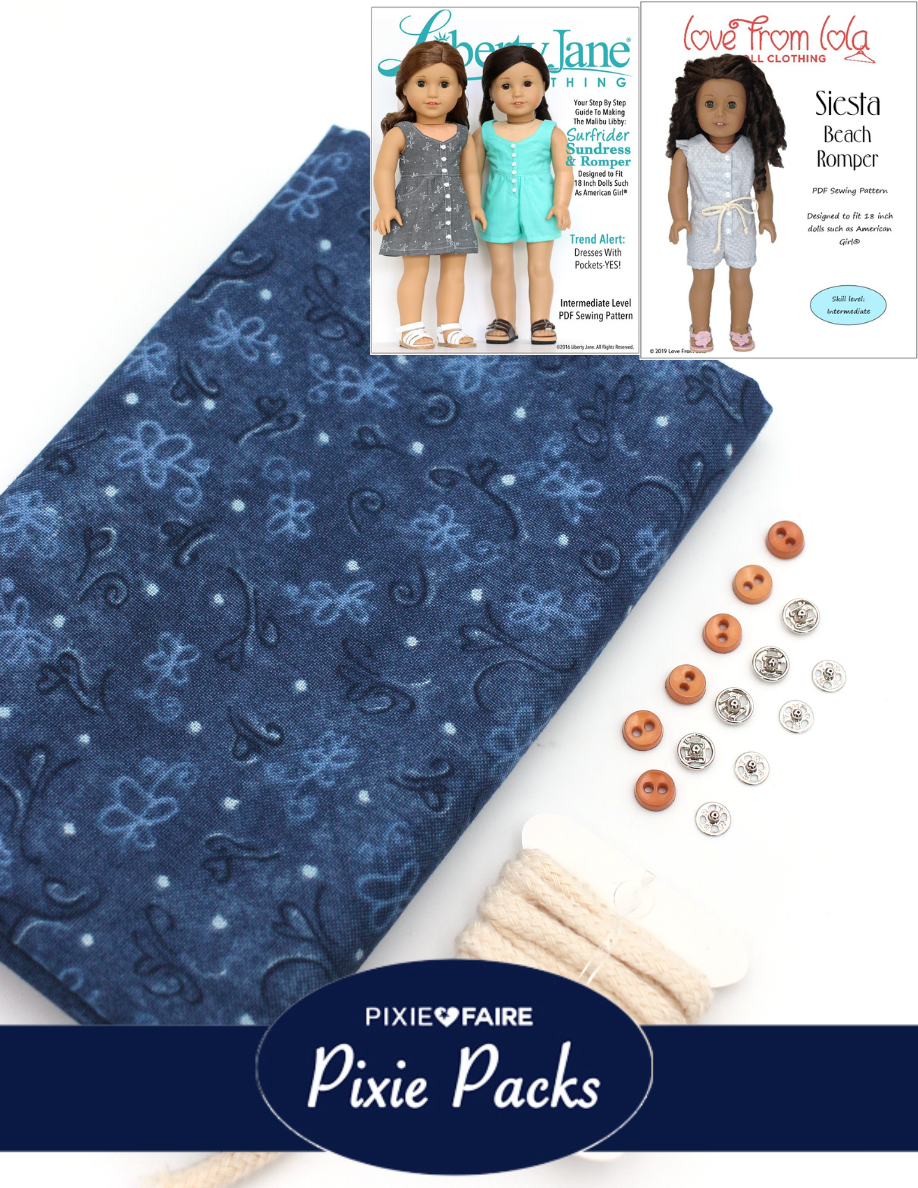 Pixie Faire Pixie Packs Limited Edition Pixie Pack Navy Swirls & Butterflies Siesta Beach Romper Kit Pixie Faire