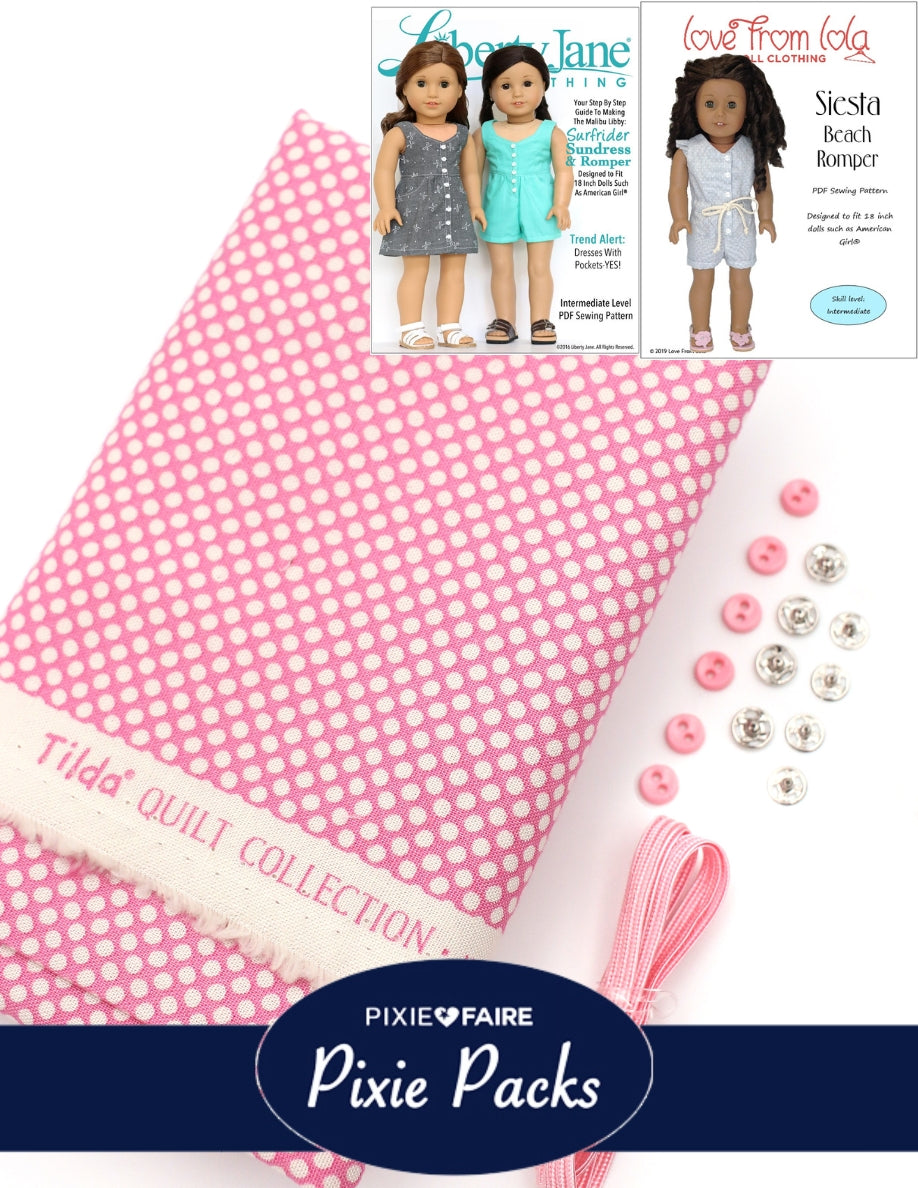 Pixie Faire Pixie Packs Limited Edition Pixie Pack Tilda Pink Dot Siesta Beach Romper Kit Pixie Faire