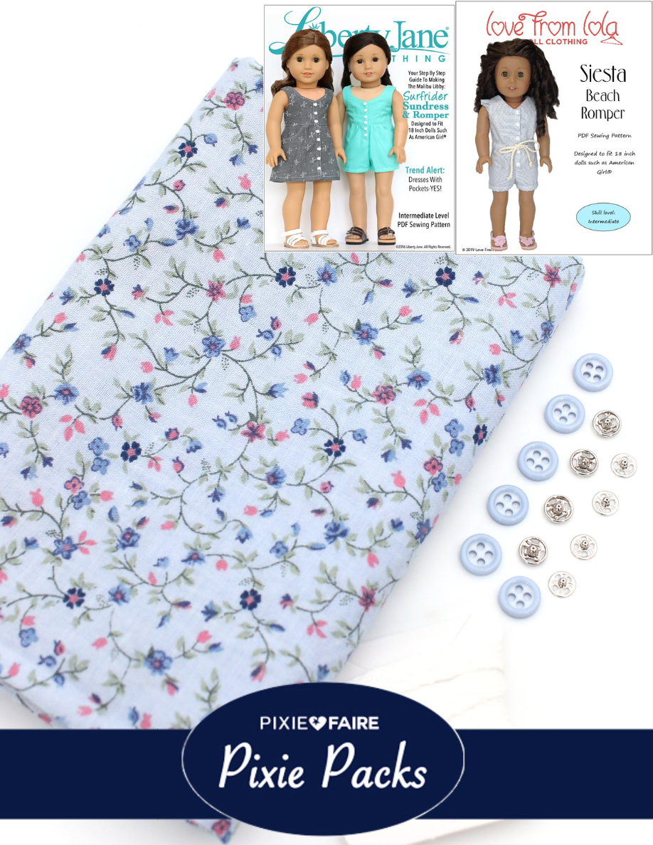 Pixie Faire Pixie Packs Limited Edition Pixie Pack Vintage Blue Floral Siesta Beach Romper Kit Pixie Faire