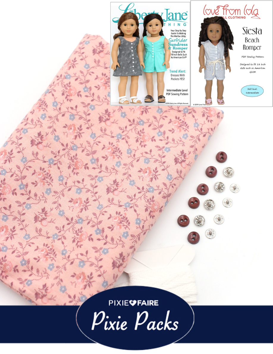 Pixie Faire Pixie Packs Limited Edition Pixie Pack Vintage Pink Floral Siesta Beach Romper Kit Pixie Faire