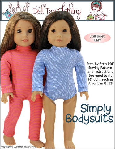 Doll Tag Clothing 18 Inch Modern Simply Bodysuits 18" Doll Clothes Pattern Pixie Faire