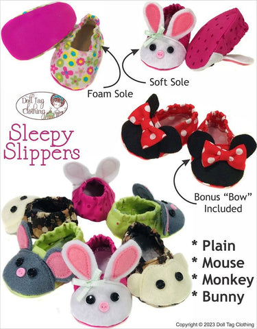 Doll Tag Clothing Shoes Sleepy Slippers 18" Doll Clothes Pattern Pixie Faire