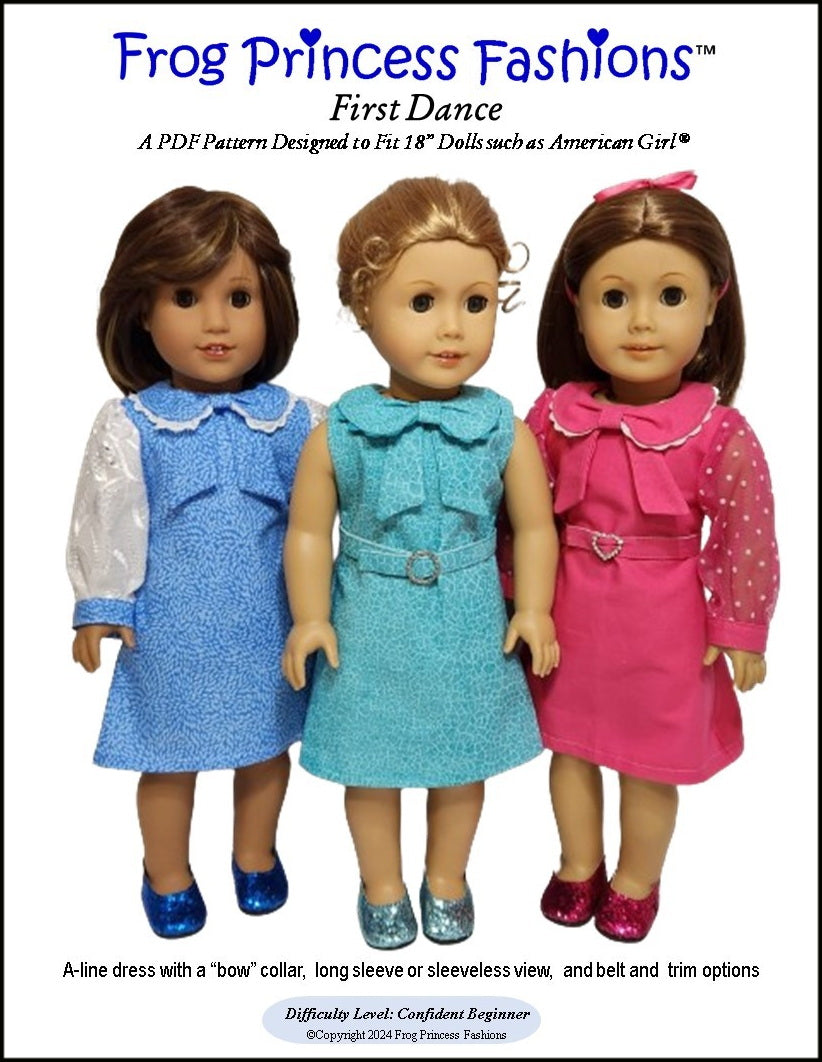 Frog Princess Fashions 18 Inch Modern First Dance 18" Doll Clothes Pattern Pixie Faire