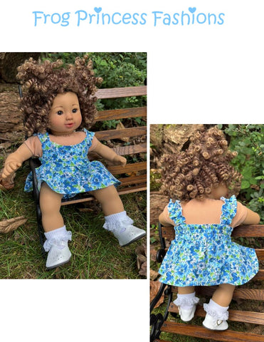 Frog Princess Fashions Bitty Baby/Twin Summertime Blues Sundress 15" Baby Doll Clothes Pattern Pixie Faire