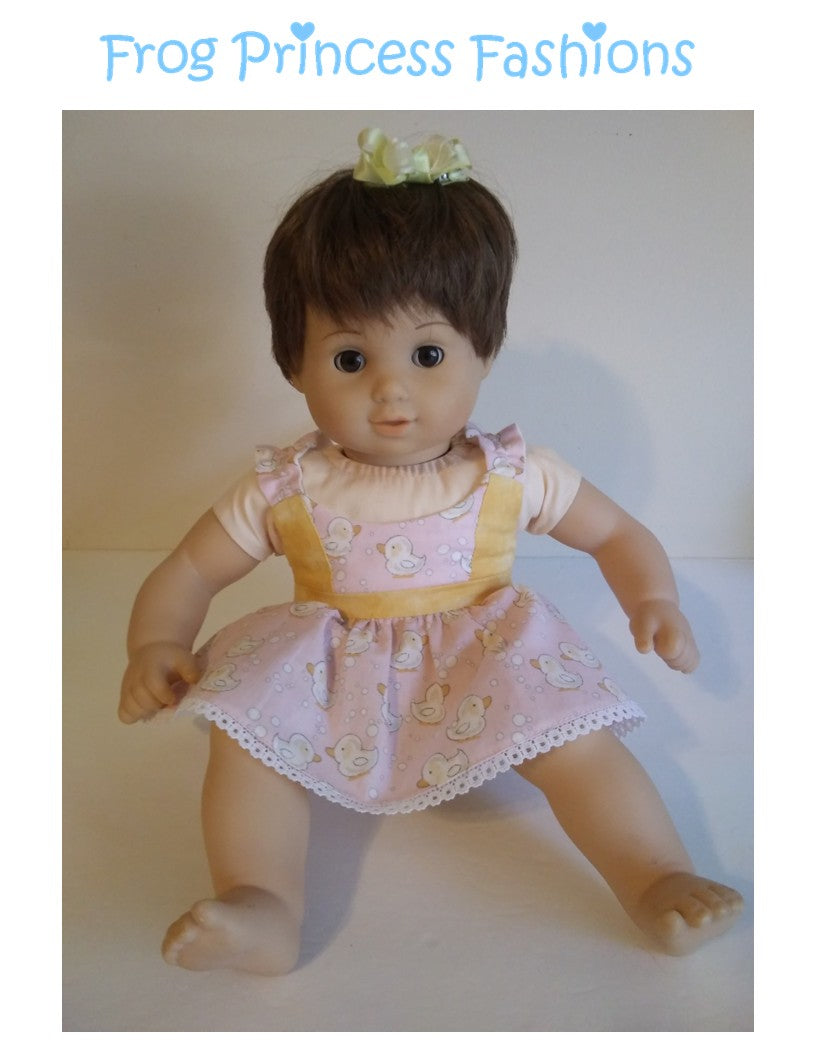 Frog Princess Fashions Bitty Baby/Twin Summertime Blues Sundress 15" Baby Doll Clothes Pattern Pixie Faire