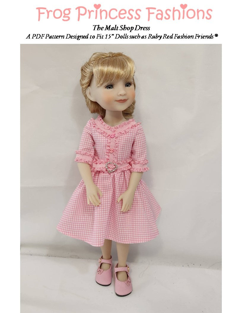 Frog Princess Fashions Ruby Red Fashion Friends Malt Shop Dress Doll Clothes Pattern for 15" Ruby Red Fashion Friends® Pixie Faire