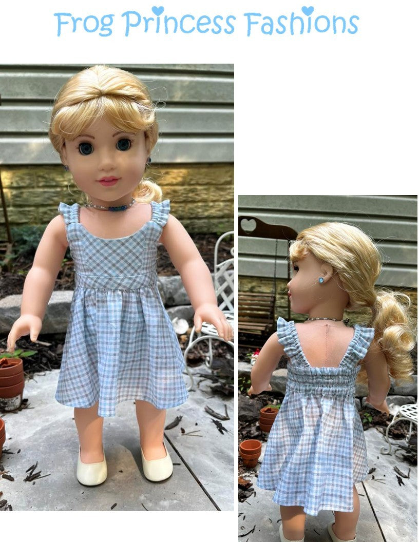 Frog Princess Fashions 18 Inch Modern Summertime Blues Sundress 18" Doll Clothes Pattern Pixie Faire