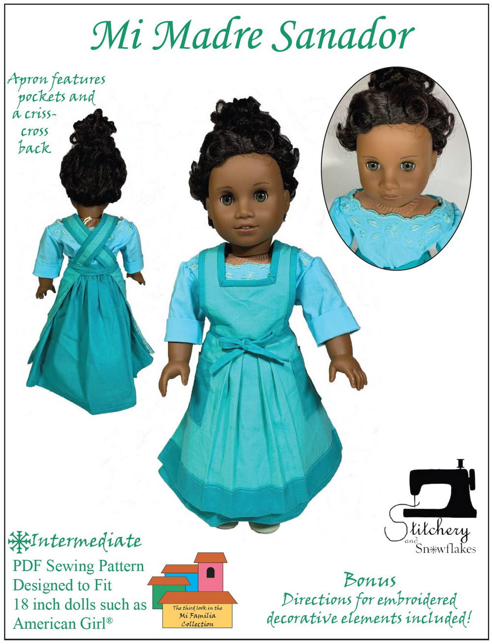 Stitchery By Snowflake 18 Inch Historical Mi Madre Sanador 18" Doll Clothes Pattern Pixie Faire
