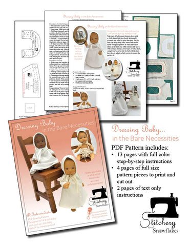 Stitchery By Snowflake 8" Baby Dolls Dressing Baby... in the Bare Necessities Doll Clothes Pattern for 8" Baby Dolls Pixie Faire