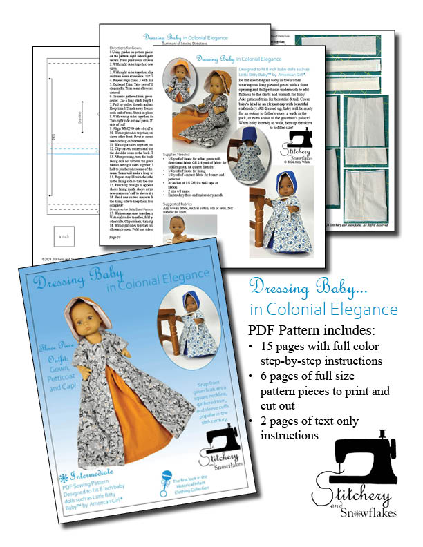 Stitchery By Snowflake 8" Baby Dolls Dressing Baby... in Colonial Elegance Doll Clothes Pattern for 8" Baby Dolls Pixie Faire