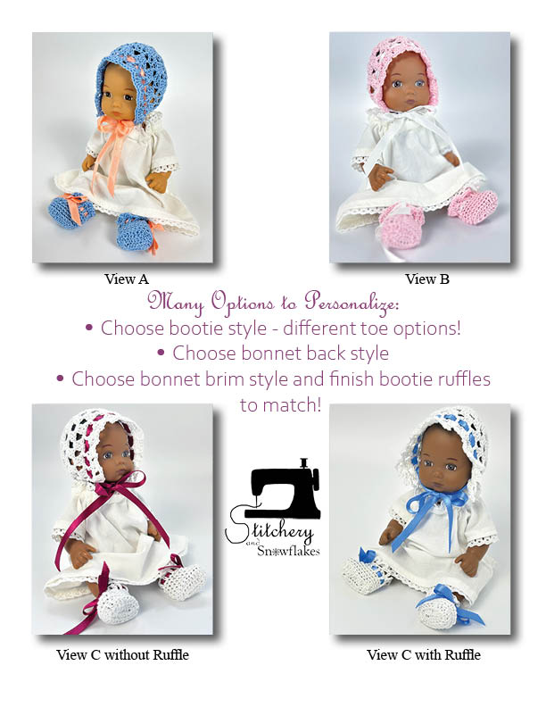 Stitchery By Snowflake Crochet Dressing Baby... in Heirloom Crochet Doll Clothes Pattern for 8" Baby Dolls Pixie Faire