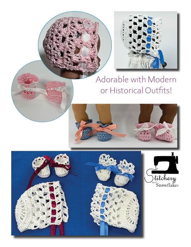Stitchery By Snowflake Crochet Dressing Baby... in Heirloom Crochet Doll Clothes Pattern for 8" Baby Dolls Pixie Faire