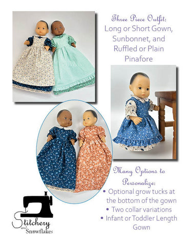 Stitchery By Snowflake 8" Baby Dolls Dressing Baby... for Summer on the Prairie Doll Clothes Pattern for 8" Baby Dolls Pixie Faire