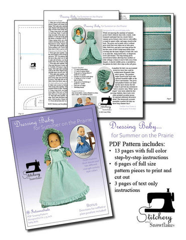 Stitchery By Snowflake 8" Baby Dolls Dressing Baby... for Summer on the Prairie Doll Clothes Pattern for 8" Baby Dolls Pixie Faire