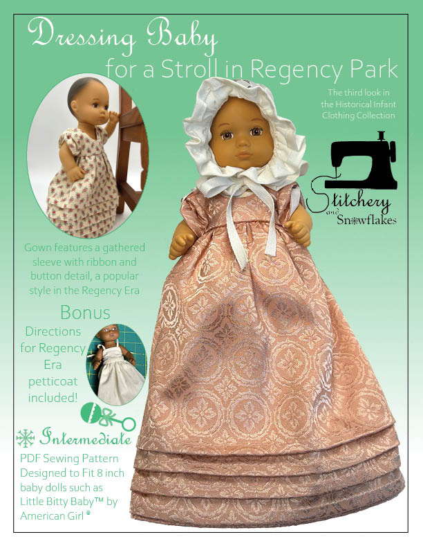 Stitchery By Snowflake 8" Baby Dolls Dressing Baby... for a Stroll in Regency Park Doll Clothes Pattern for 8" Baby Dolls Pixie Faire