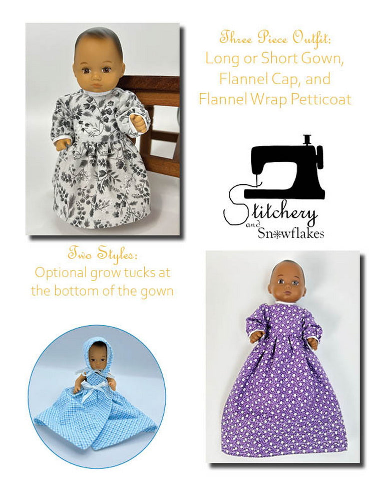 Stitchery By Snowflake 8" Baby Dolls Dressing Baby... for Winter in the Cabin Doll Clothes Pattern for 8" Baby Dolls Pixie Faire