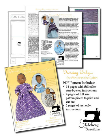 Stitchery By Snowflake 8" Baby Dolls Dressing Baby... for Winter in the Cabin Doll Clothes Pattern for 8" Baby Dolls Pixie Faire