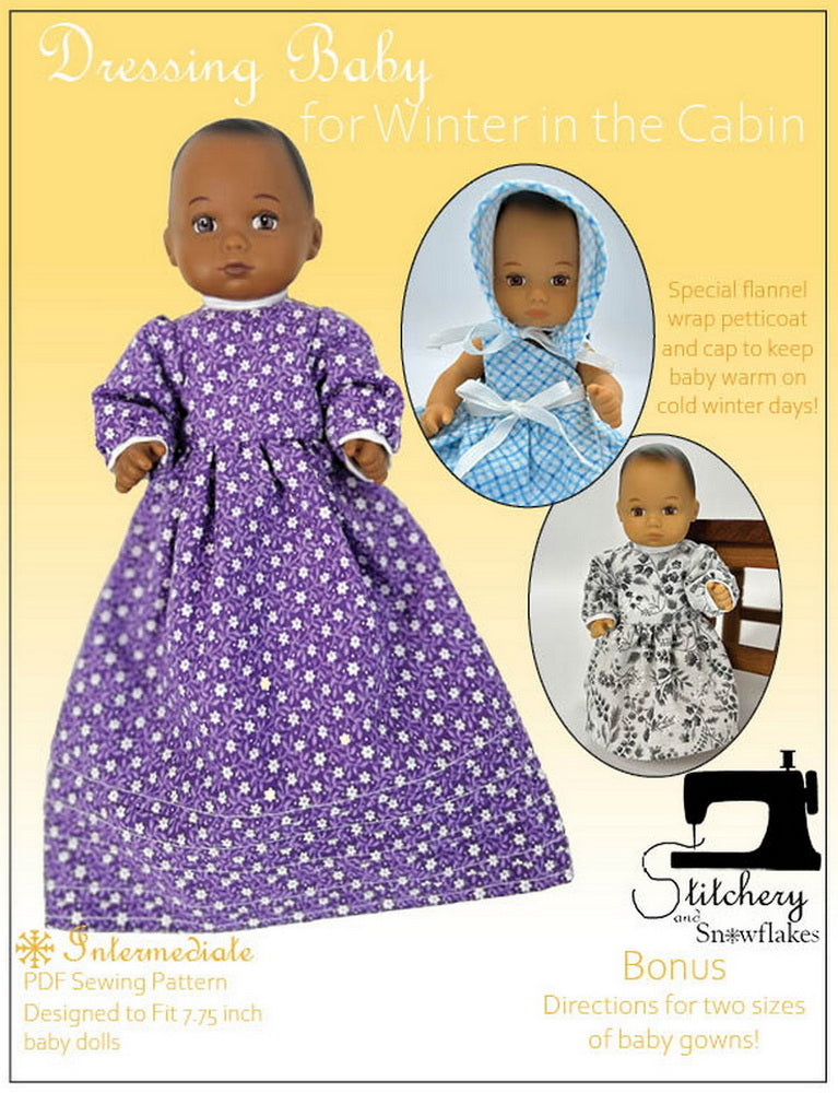 Stitchery By Snowflake 8" Baby Dolls Dressing Baby... for Winter in the Cabin Doll Clothes Pattern for 8" Baby Dolls Pixie Faire