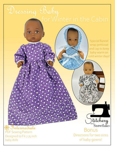 Stitchery By Snowflake 8" Baby Dolls Dressing Baby... for Winter in the Cabin Doll Clothes Pattern for 8" Baby Dolls Pixie Faire