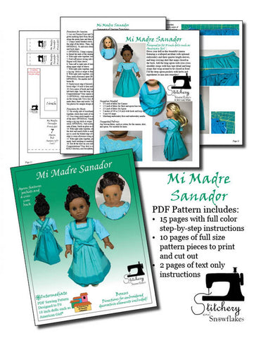 Stitchery By Snowflake 18 Inch Historical Mi Madre Sanador 18" Doll Clothes Pattern Pixie Faire