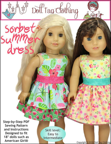 Doll Tag Clothing 18 Inch Modern Sorbet Summer Dress 18" Doll Clothes Pattern Pixie Faire