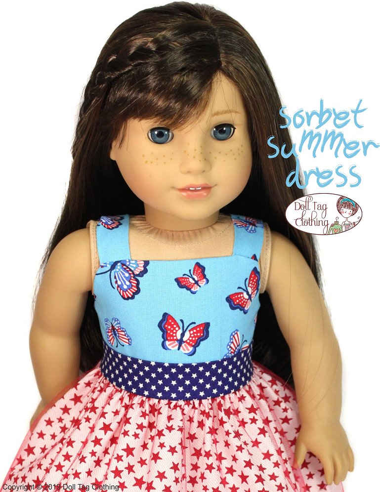 Doll Tag Clothing 18 Inch Modern Sorbet Summer Dress 18" Doll Clothes Pattern Pixie Faire