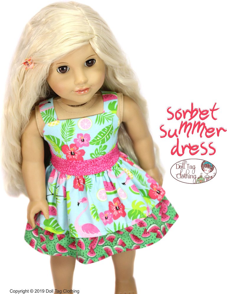Doll Tag Clothing 18 Inch Modern Sorbet Summer Dress 18" Doll Clothes Pattern Pixie Faire