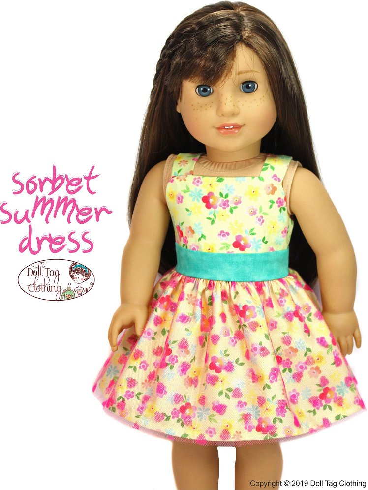 Doll Tag Clothing 18 Inch Modern Sorbet Summer Dress 18" Doll Clothes Pattern Pixie Faire