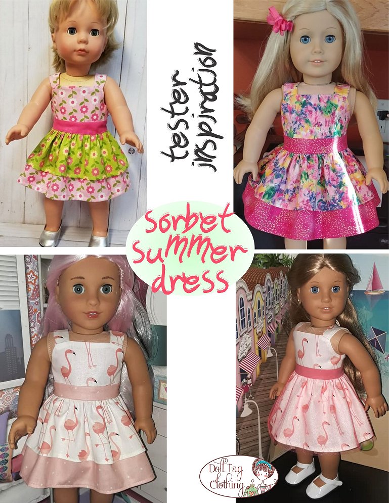 Doll Tag Clothing 18 Inch Modern Sorbet Summer Dress 18" Doll Clothes Pattern Pixie Faire