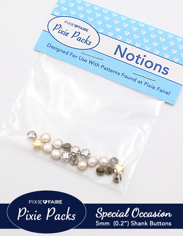 Pixie Faire Pixie Packs Pixie Packs 5mm 0.2" Shank Buttons Special Occasion Collection Pixie Faire