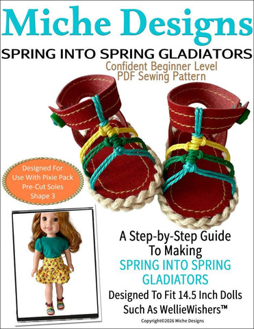 Miche Designs Shoes Spring into Spring Gladiators 14.5" Doll Shoe Pattern Pixie Faire