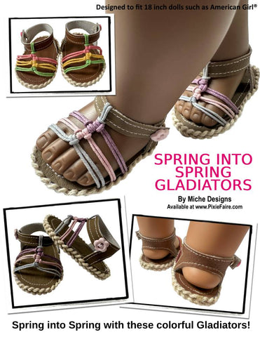 Miche Designs Shoes Spring into Spring Gladiators 18" Doll Shoe Pattern Pixie Faire