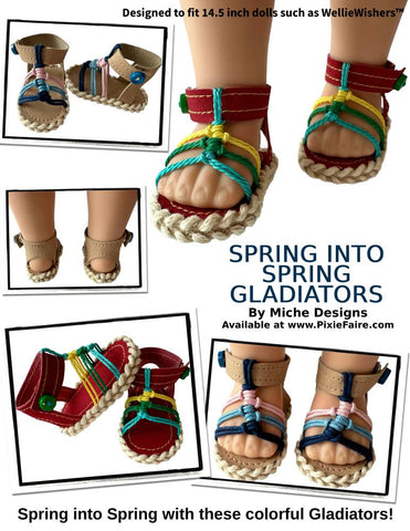 Miche Designs Shoes Spring into Spring Gladiators 14.5" Doll Shoe Pattern Pixie Faire