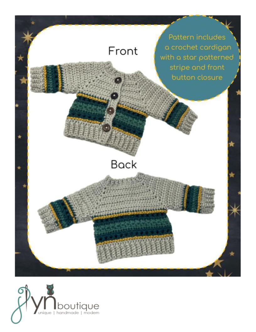 J Lyn Boutique Crochet Starry Striped Cardigan 18" Doll Clothes Crochet Pattern Pixie Faire