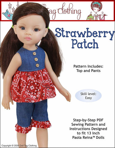 Doll Tag Clothing Paola Reina Strawberry Patch Pattern for 13" Paola Reina Dolls Pixie Faire