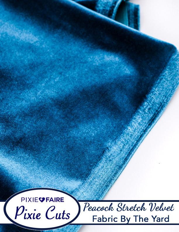 Pixie Faire Pixie Cuts Pixie Cuts Fabric By The Yard - Stretch Velvet Peacock 1/2 Yard Pixie Faire