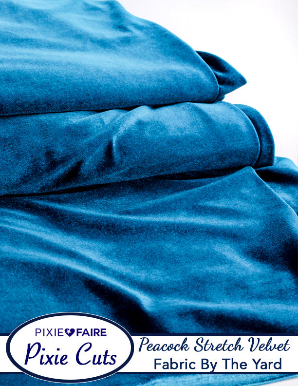 Pixie Faire Pixie Cuts Pixie Cuts Fabric By The Yard - Stretch Velvet Peacock 1/2 Yard Pixie Faire