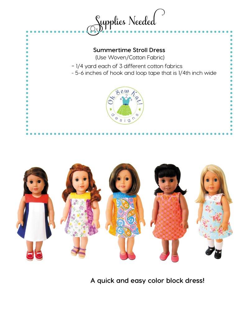 Oh Sew Kat 18 Inch Modern Summertime Stroll 18" Doll Clothes Pattern Pixie Faire