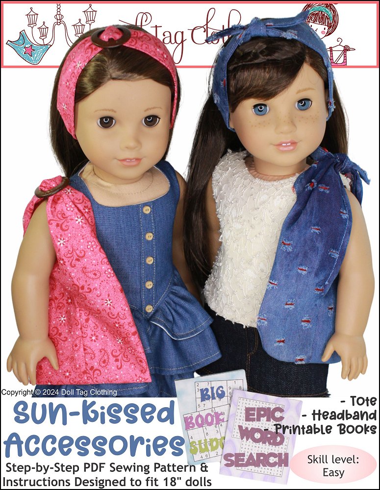 Doll Tag Clothing 18 Inch Modern Sun-Kissed Accessories 18" Doll Clothes Pattern Pixie Faire