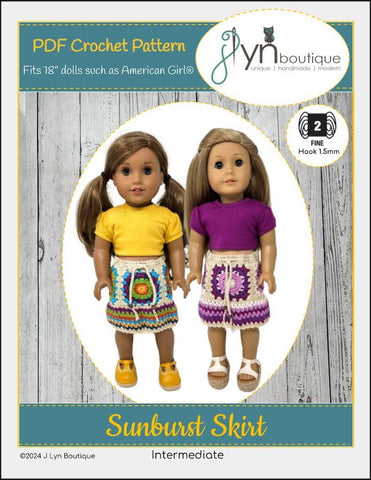 J Lyn Boutique Crochet Sunburst Skirt 18" Doll Clothes Crochet Pattern Pixie Faire